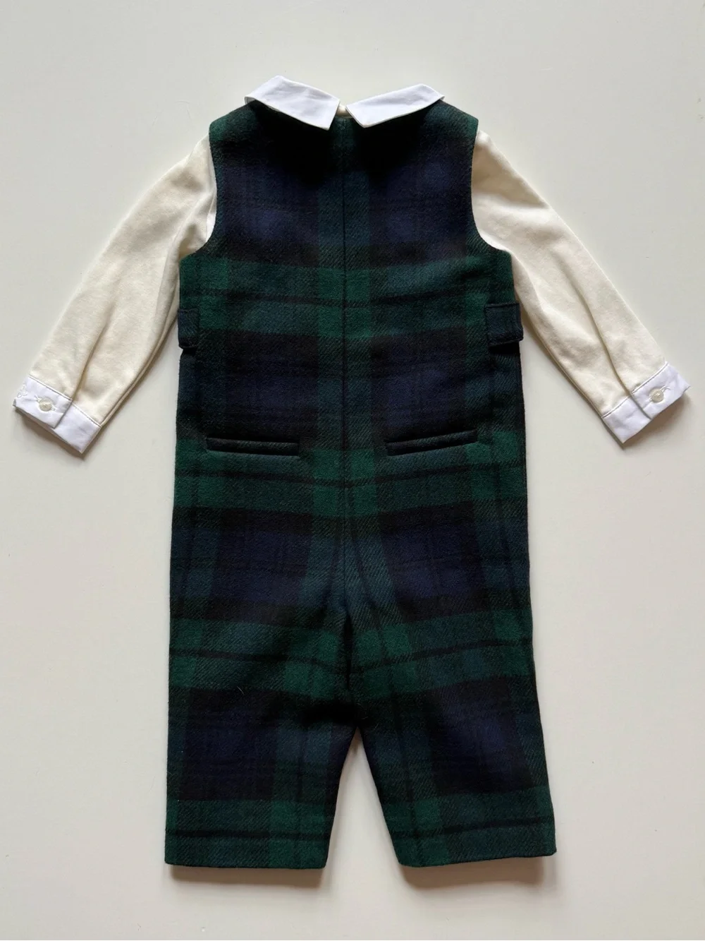 Ralph Lauren Baby Boy Interlock Bodysuit & Plaid Overall Set - Size 6M